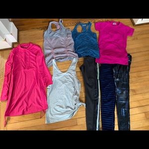 Athleta Lot of 8, 3 leggings Sz XS, 4 Shirts Sz Sm